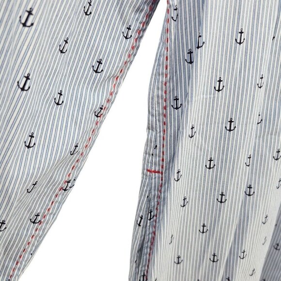 Hatley Womens L Cotton Pinstriped Anchor Button Up Shirt Dress with Pockets - Picture 4 of 8